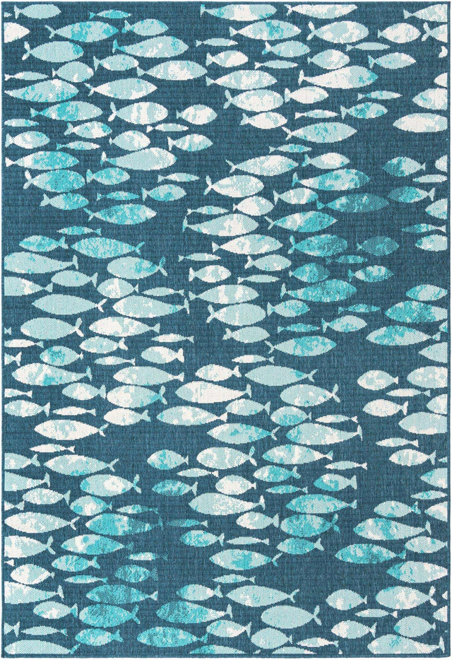 Blue 6' 1 x 9' Outdoor Coastal Rectangle Area Rug Weather Resistant for Patio, Deck, Terrace, Balcony, Porch 100% Polypropylene Coastal Decor Carpet for Sale at Rug Engine