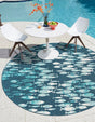 Blue 7' 1 x 7' 1 Outdoor Coastal Round Area Rug Weather Resistant for Patio, Deck, Terrace, Balcony, Porch 100% Polypropylene Coastal Decor Carpet for Sale at Rug Engine