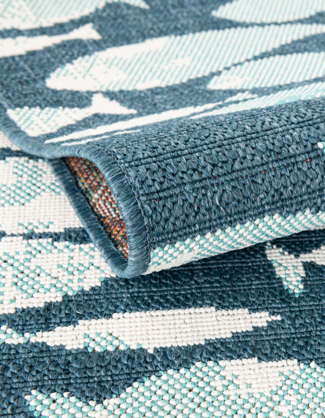 Blue 7' 1 x 7' 1 Outdoor Coastal Round Area Rug Weather Resistant for Patio, Deck, Terrace, Balcony, Porch 100% Polypropylene Coastal Decor Carpet for Sale at Rug Engine