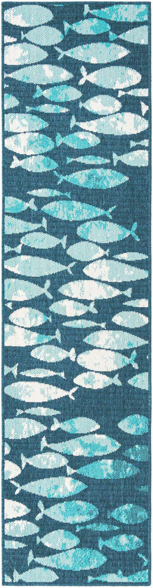 Blue 2' x 8' Outdoor Coastal Runner Area Rug Weather Resistant for Patio, Deck, Terrace, Balcony, Porch 100% Polypropylene Coastal Decor Carpet for Sale at Rug Engine