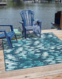 Blue 10' x 10' Outdoor Coastal Square Area Rug Weather Resistant for Patio, Deck, Terrace, Balcony, Porch 100% Polypropylene Coastal Decor Carpet for Sale at Rug Engine