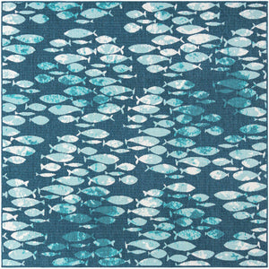 Blue 7' 10 x 7' 10 Outdoor Coastal Square Area Rug Weather Resistant for Patio, Deck, Terrace, Balcony, Porch 100% Polypropylene Coastal Decor Carpet for Sale at Rug Engine