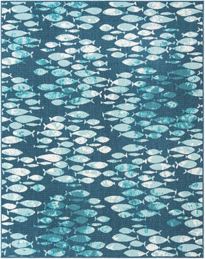 Blue 7' 10 x 10' Outdoor Coastal Rectangle Area Rug Weather Resistant for Patio, Deck, Terrace, Balcony, Porch 100% Polypropylene Coastal Decor Carpet for Sale at Rug Engine