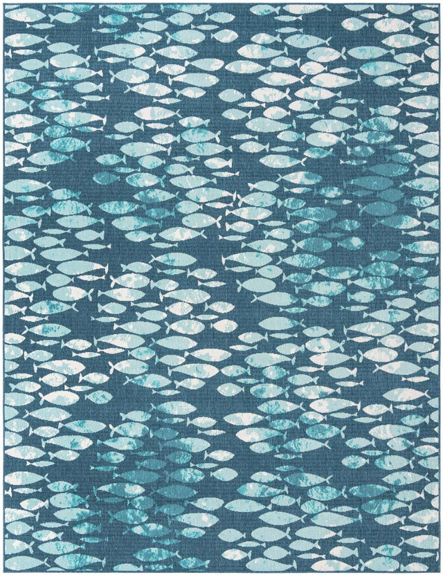 Blue 9' x 12' Outdoor Coastal Rectangle Area Rug Weather Resistant for Patio, Deck, Terrace, Balcony, Porch 100% Polypropylene Coastal Decor Carpet for Sale at Rug Engine