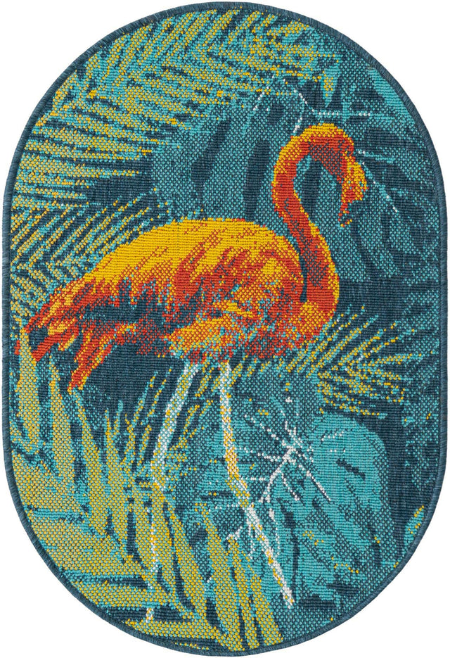 Multicolor 2' x 3' 1 Outdoor Coastal Oval Area Rug Weather Resistant for Patio, Deck, Terrace, Balcony, Porch 100% Polypropylene Coastal Decor Carpet for Sale at Rug Engine