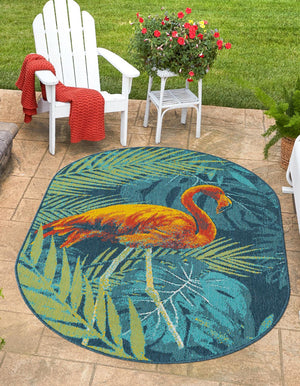Multicolor 2' x 3' 1 Outdoor Coastal Oval Area Rug Weather Resistant for Patio, Deck, Terrace, Balcony, Porch 100% Polypropylene Coastal Decor Carpet for Sale at Rug Engine