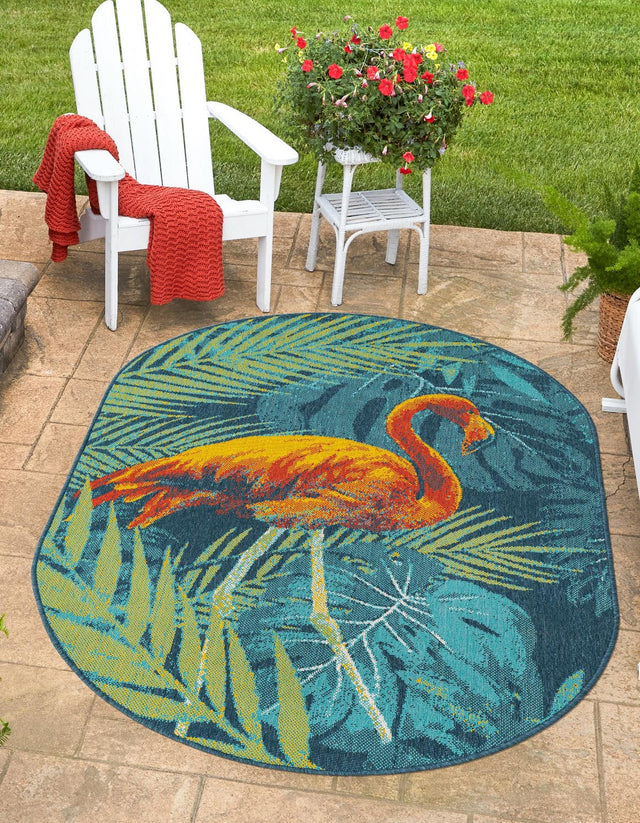 Multicolor 2' x 3' 1 Outdoor Coastal Oval Area Rug Weather Resistant for Patio, Deck, Terrace, Balcony, Porch 100% Polypropylene Coastal Decor Carpet for Sale at Rug Engine