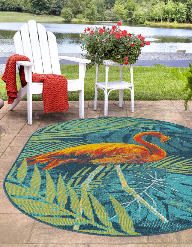 Multicolor 2' x 3' 1 Outdoor Coastal Oval Area Rug Weather Resistant for Patio, Deck, Terrace, Balcony, Porch 100% Polypropylene Coastal Decor Carpet for Sale at Rug Engine