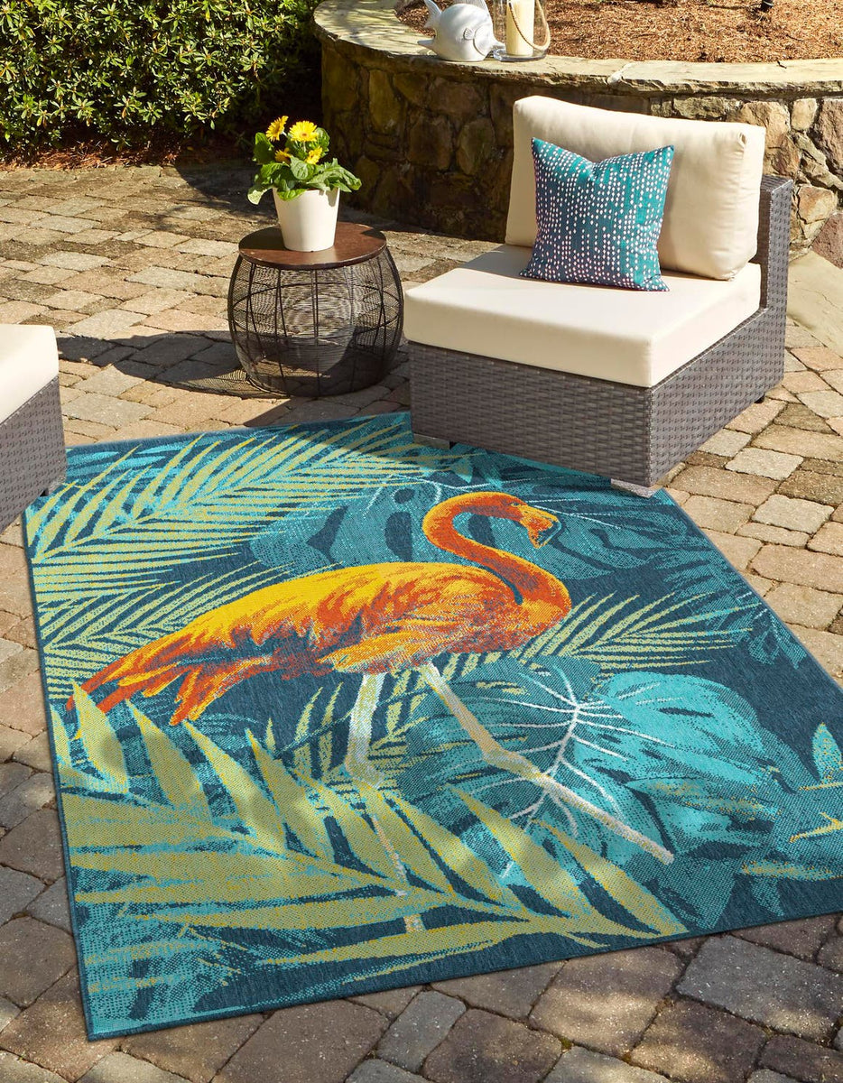 Multicolor 6' 1 x 9' Outdoor Coastal Rectangle Area Rug Weather Resist ...