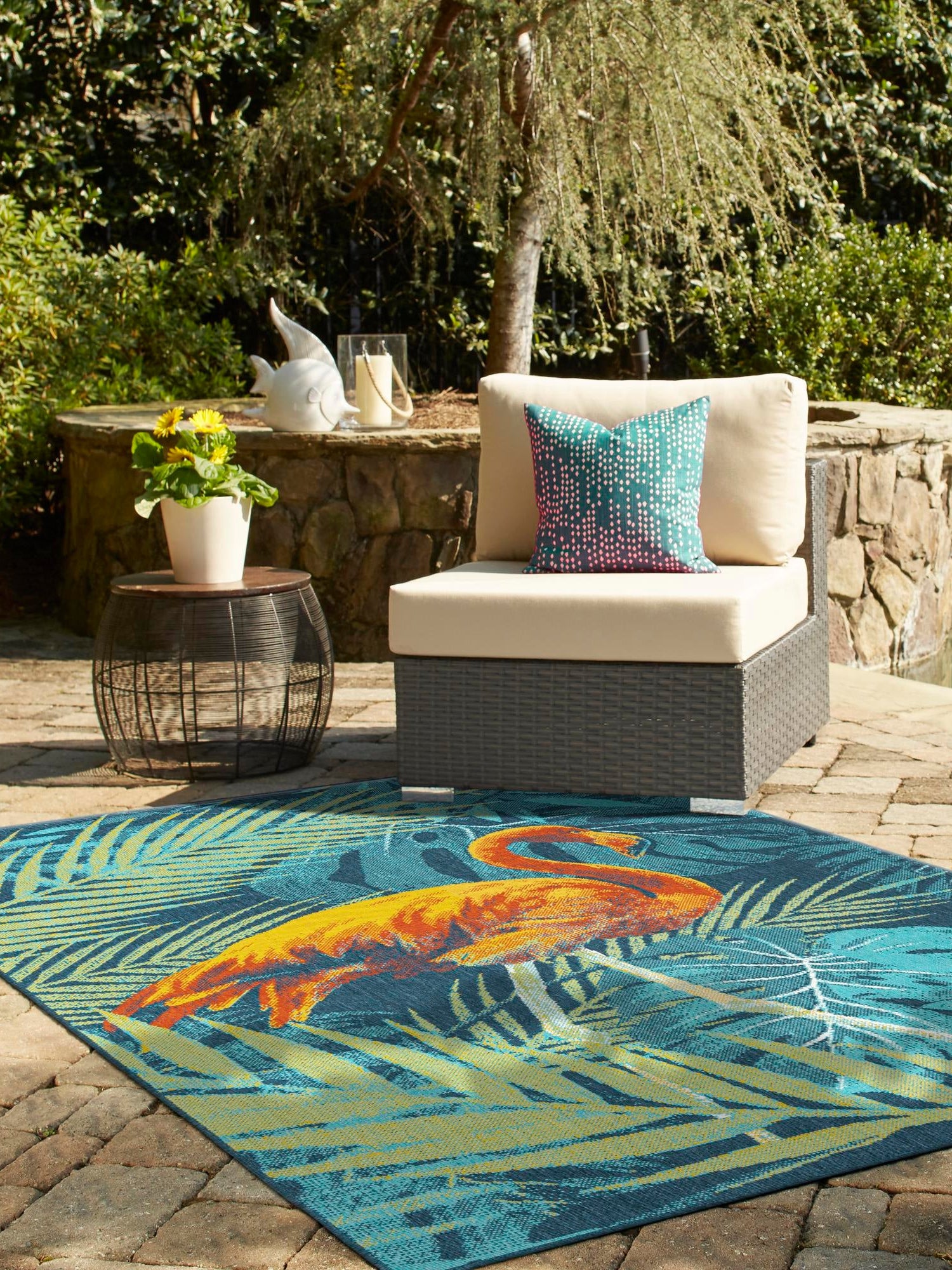 Multicolor 4' 1 x 6' 1 Outdoor Coastal Rectangle Area Rug Weather Resistant for Patio, Deck, Terrace, Balcony, Porch 100% Polypropylene Coastal Decor Carpet for Sale at Rug Engine