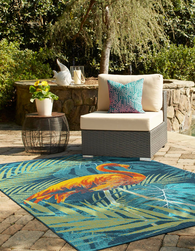 Multicolor 4' 1 x 6' 1 Outdoor Coastal Rectangle Area Rug Weather Resistant for Patio, Deck, Terrace, Balcony, Porch 100% Polypropylene Coastal Decor Carpet for Sale at Rug Engine