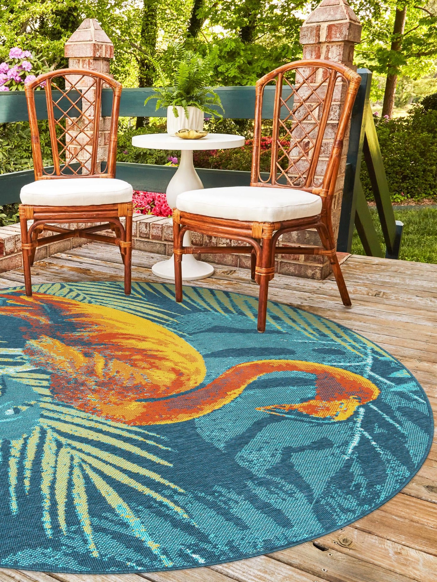 Multicolor 4' 1 x 4' 1 Outdoor Coastal Round Area Rug Weather Resistant for Patio, Deck, Terrace, Balcony, Porch 100% Polypropylene Coastal Decor Carpet for Sale at Rug Engine