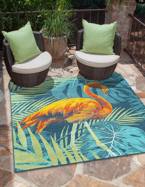 Multicolor 10' x 10' Outdoor Coastal Square Area Rug Weather Resistant for Patio, Deck, Terrace, Balcony, Porch 100% Polypropylene Coastal Decor Carpet for Sale at Rug Engine