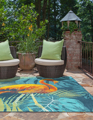 Multicolor 7' 10 x 7' 10 Outdoor Coastal Square Area Rug Weather Resistant for Patio, Deck, Terrace, Balcony, Porch 100% Polypropylene Coastal Decor Carpet for Sale at Rug Engine