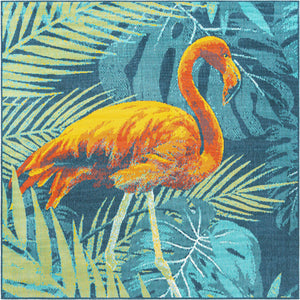 Multicolor 7' 10 x 7' 10 Outdoor Coastal Square Area Rug Weather Resistant for Patio, Deck, Terrace, Balcony, Porch 100% Polypropylene Coastal Decor Carpet for Sale at Rug Engine