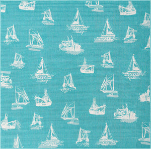 Teal 10' x 10' Outdoor Coastal Square Area Rug Weather Resistant for Patio, Deck, Terrace, Balcony, Porch 100% Polypropylene Coastal Decor Carpet for Sale at Rug Engine
