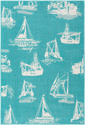 Teal 4' 1 x 6' 1 Outdoor Coastal Rectangle Area Rug Weather Resistant for Patio, Deck, Terrace, Balcony, Porch 100% Polypropylene Coastal Decor Carpet for Sale at Rug Engine