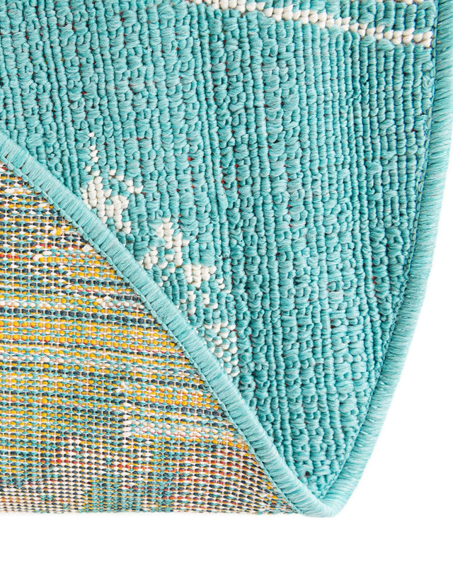 Teal 4' 1 x 6' 1 Outdoor Coastal Oval Area Rug Weather Resistant for Patio, Deck, Terrace, Balcony, Porch 100% Polypropylene Coastal Decor Carpet for Sale at Rug Engine