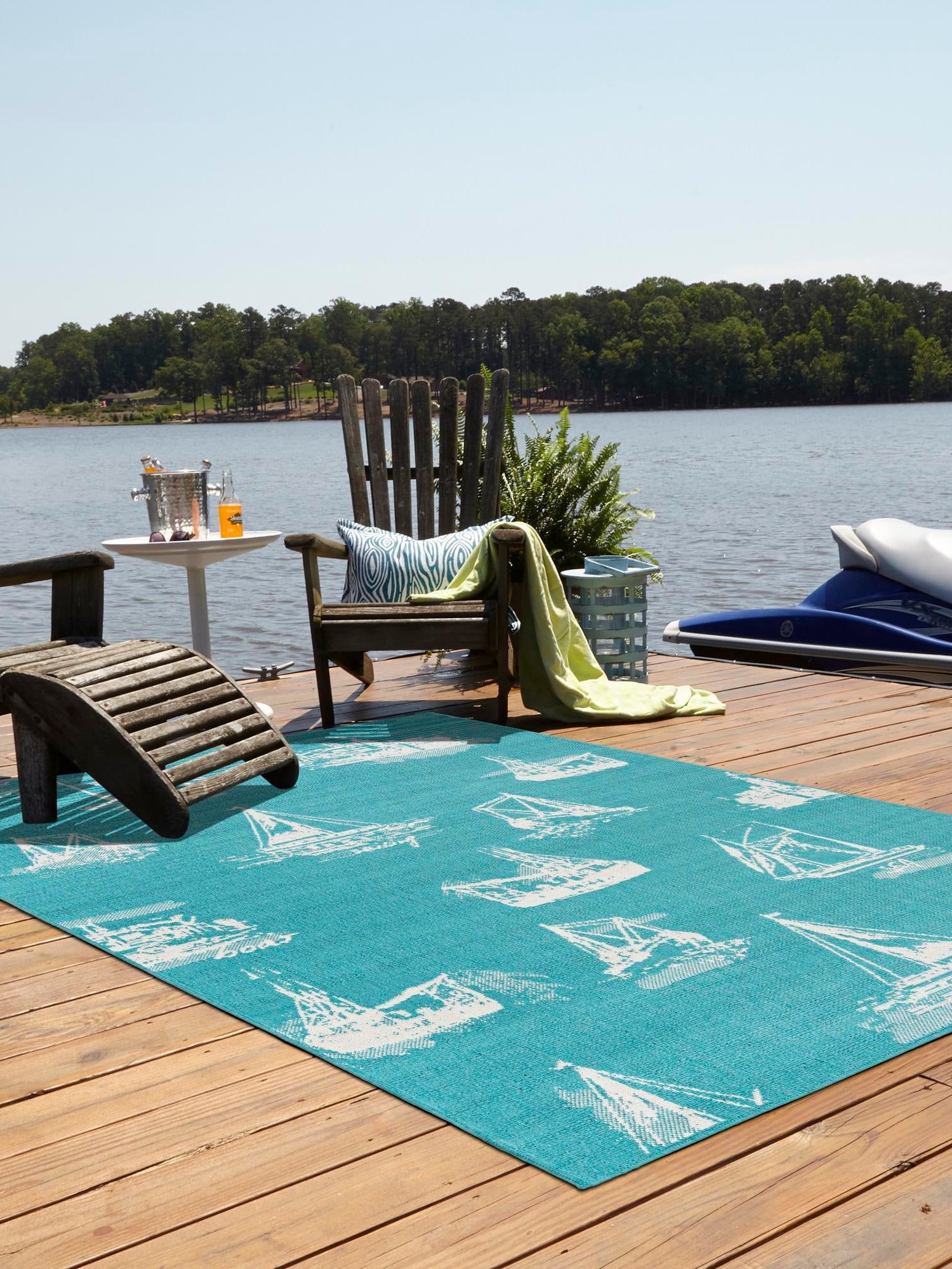 Teal 2' x 3' 1 Outdoor Coastal Rectangle Area Rug Weather Resistant for Patio, Deck, Terrace, Balcony, Porch 100% Polypropylene Coastal Decor Carpet for Sale at Rug Engine