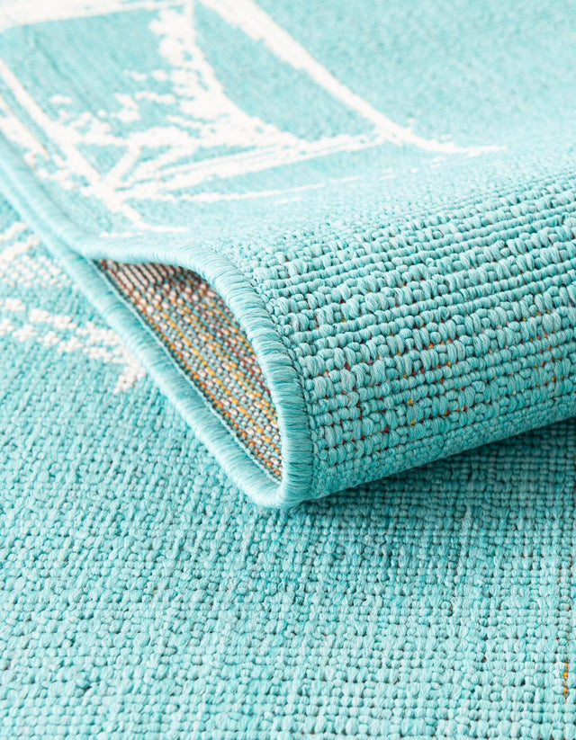 Teal 7' 10 x 10' Outdoor Coastal Rectangle Area Rug Weather Resistant for Patio, Deck, Terrace, Balcony, Porch 100% Polypropylene Coastal Decor Carpet for Sale at Rug Engine
