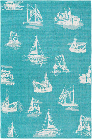 Teal 5' 3 x 8' Outdoor Coastal Rectangle Area Rug Weather Resistant for Patio, Deck, Terrace, Balcony, Porch 100% Polypropylene Coastal Decor Carpet for Sale at Rug Engine