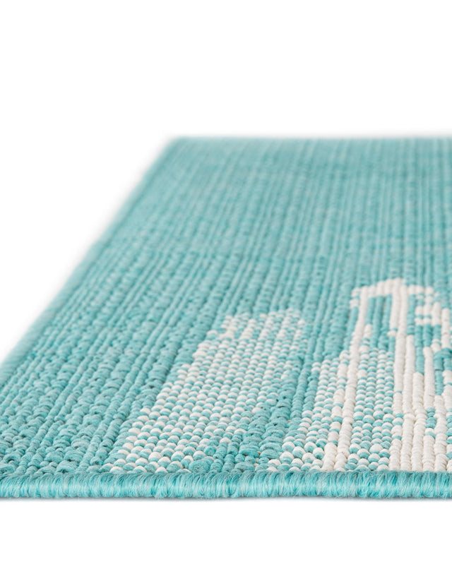 Teal 2' 7 x 10' Outdoor Coastal Runner Area Rug Weather Resistant for Patio, Deck, Terrace, Balcony, Porch 100% Polypropylene Coastal Decor Carpet for Sale at Rug Engine