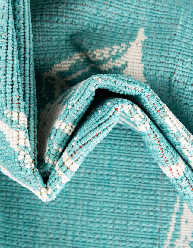 Teal 2' 7 x 10' Outdoor Coastal Runner Area Rug Weather Resistant for Patio, Deck, Terrace, Balcony, Porch 100% Polypropylene Coastal Decor Carpet for Sale at Rug Engine