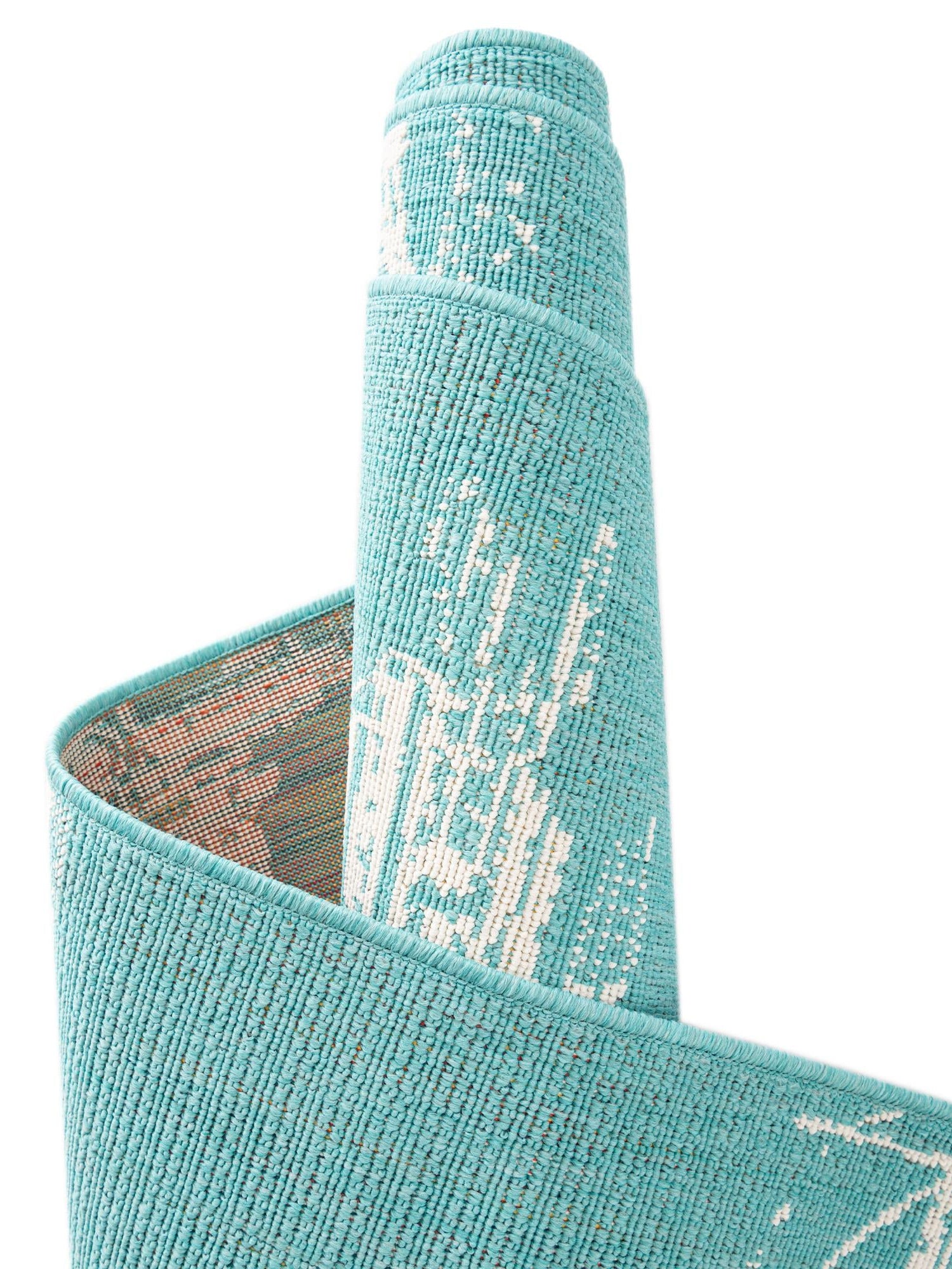 Teal 2' x 8' Outdoor Coastal Runner Area Rug Weather Resistant for Patio, Deck, Terrace, Balcony, Porch 100% Polypropylene Coastal Decor Carpet for Sale at Rug Engine