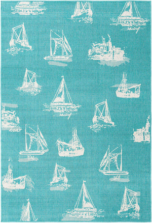 Teal 6' 1 x 9' Outdoor Coastal Rectangle Area Rug Weather Resistant for Patio, Deck, Terrace, Balcony, Porch 100% Polypropylene Coastal Decor Carpet for Sale at Rug Engine