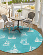 Teal 7' 1 x 7' 1 Outdoor Coastal Round Area Rug Weather Resistant for Patio, Deck, Terrace, Balcony, Porch 100% Polypropylene Coastal Decor Carpet for Sale at Rug Engine