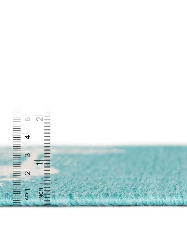 Teal 4' 1 x 4' 1 Outdoor Coastal Round Area Rug Weather Resistant for Patio, Deck, Terrace, Balcony, Porch 100% Polypropylene Coastal Decor Carpet for Sale at Rug Engine