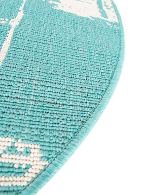 Teal 4' 1 x 4' 1 Outdoor Coastal Round Area Rug Weather Resistant for Patio, Deck, Terrace, Balcony, Porch 100% Polypropylene Coastal Decor Carpet for Sale at Rug Engine