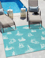 Teal 7' 10 x 7' 10 Outdoor Coastal Square Area Rug Weather Resistant for Patio, Deck, Terrace, Balcony, Porch 100% Polypropylene Coastal Decor Carpet for Sale at Rug Engine