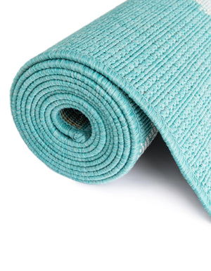 Teal 7' 10 x 7' 10 Outdoor Coastal Square Area Rug Weather Resistant for Patio, Deck, Terrace, Balcony, Porch 100% Polypropylene Coastal Decor Carpet for Sale at Rug Engine