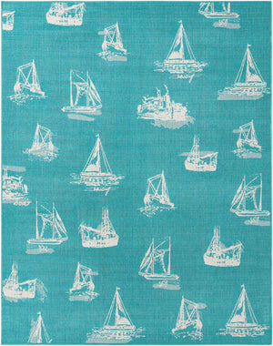 Teal 7' 10 x 10' Outdoor Coastal Rectangle Area Rug Weather Resistant for Patio, Deck, Terrace, Balcony, Porch 100% Polypropylene Coastal Decor Carpet for Sale at Rug Engine