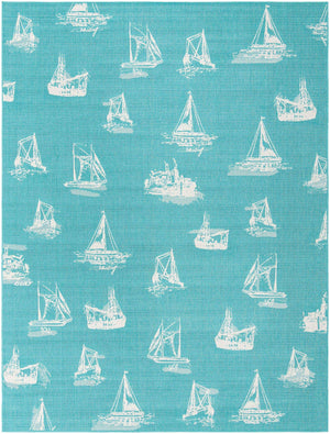 Teal 9' x 12' Outdoor Coastal Rectangle Area Rug Weather Resistant for Patio, Deck, Terrace, Balcony, Porch 100% Polypropylene Coastal Decor Carpet for Sale at Rug Engine