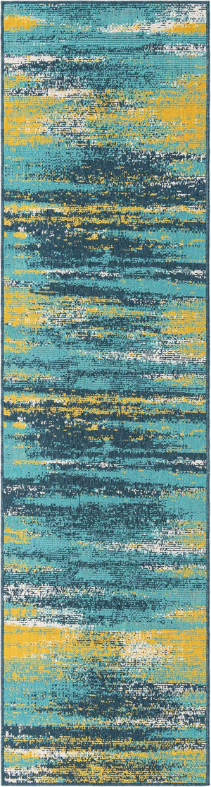Multicolor.Blue 2' 7 x 10' Outdoor Coastal Runner Area Rug Weather Resistant for Patio, Deck, Terrace, Balcony, Porch 100% Polypropylene Coastal Decor Carpet for Sale at Rug Engine