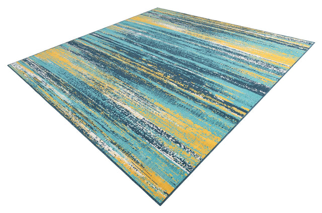 Multicolor.Blue 10' x 10' Outdoor Coastal Square Area Rug Weather Resistant for Patio, Deck, Terrace, Balcony, Porch 100% Polypropylene Coastal Decor Carpet for Sale at Rug Engine