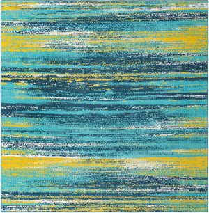 Multicolor.Blue 10' x 10' Outdoor Coastal Square Area Rug Weather Resistant for Patio, Deck, Terrace, Balcony, Porch 100% Polypropylene Coastal Decor Carpet for Sale at Rug Engine