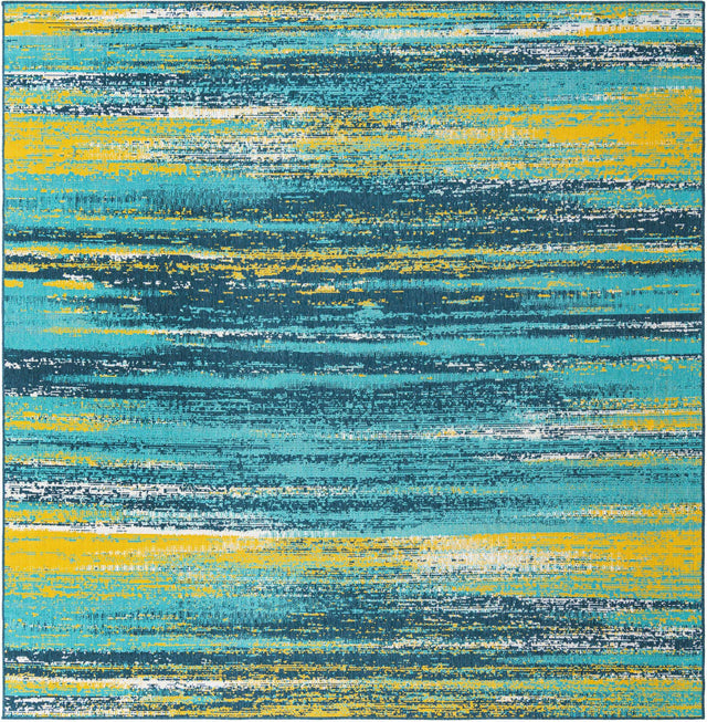 Multicolor.Blue 10' x 10' Outdoor Coastal Square Area Rug Weather Resistant for Patio, Deck, Terrace, Balcony, Porch 100% Polypropylene Coastal Decor Carpet for Sale at Rug Engine