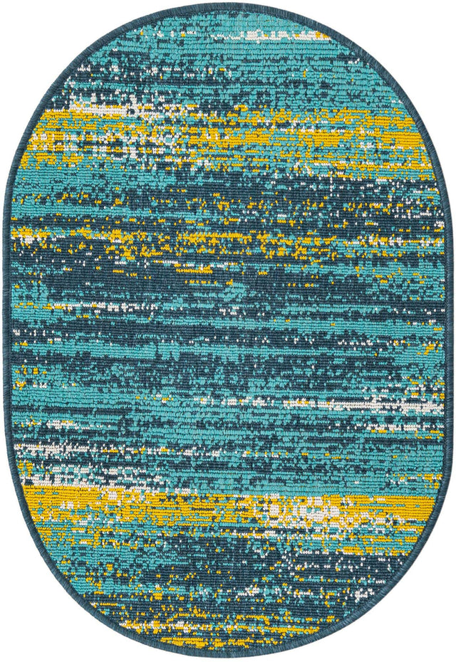 Multicolor.Blue 2' x 3' 1 Outdoor Coastal Oval Area Rug Weather Resistant for Patio, Deck, Terrace, Balcony, Porch 100% Polypropylene Coastal Decor Carpet for Sale at Rug Engine