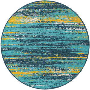 Multicolor.Blue 4' 1 x 4' 1 Outdoor Coastal Round Area Rug Weather Resistant for Patio, Deck, Terrace, Balcony, Porch 100% Polypropylene Coastal Decor Carpet for Sale at Rug Engine