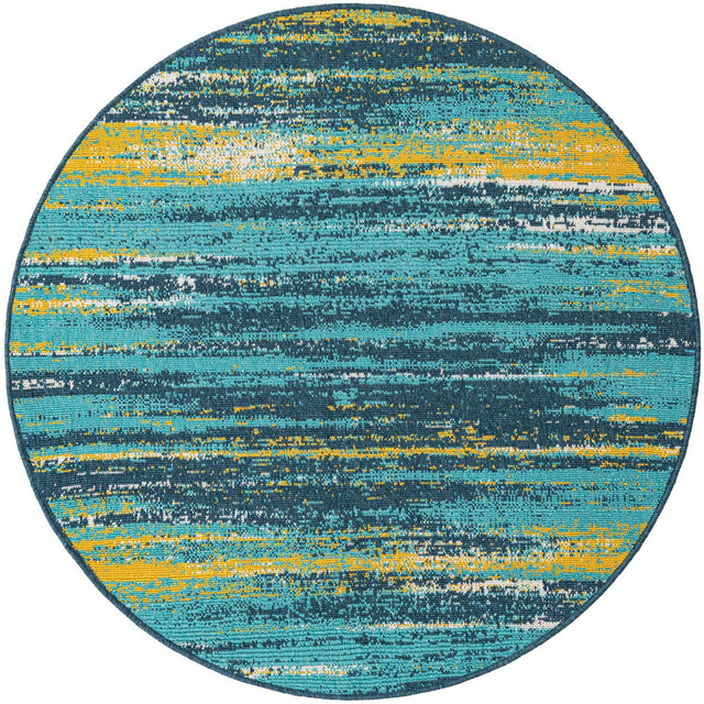Multicolor.Blue 4' 1 x 4' 1 Outdoor Coastal Round Area Rug Weather Resistant for Patio, Deck, Terrace, Balcony, Porch 100% Polypropylene Coastal Decor Carpet for Sale at Rug Engine