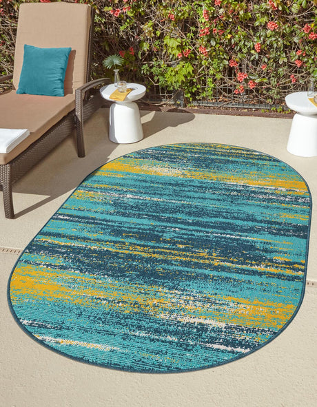 Multicolor.Blue 2' x 3' 1 Outdoor Coastal Oval Area Rug Weather Resistant for Patio, Deck, Terrace, Balcony, Porch 100% Polypropylene Coastal Decor Carpet for Sale at Rug Engine