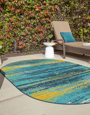 Multicolor.Blue 2' x 3' 1 Outdoor Coastal Oval Area Rug Weather Resistant for Patio, Deck, Terrace, Balcony, Porch 100% Polypropylene Coastal Decor Carpet for Sale at Rug Engine