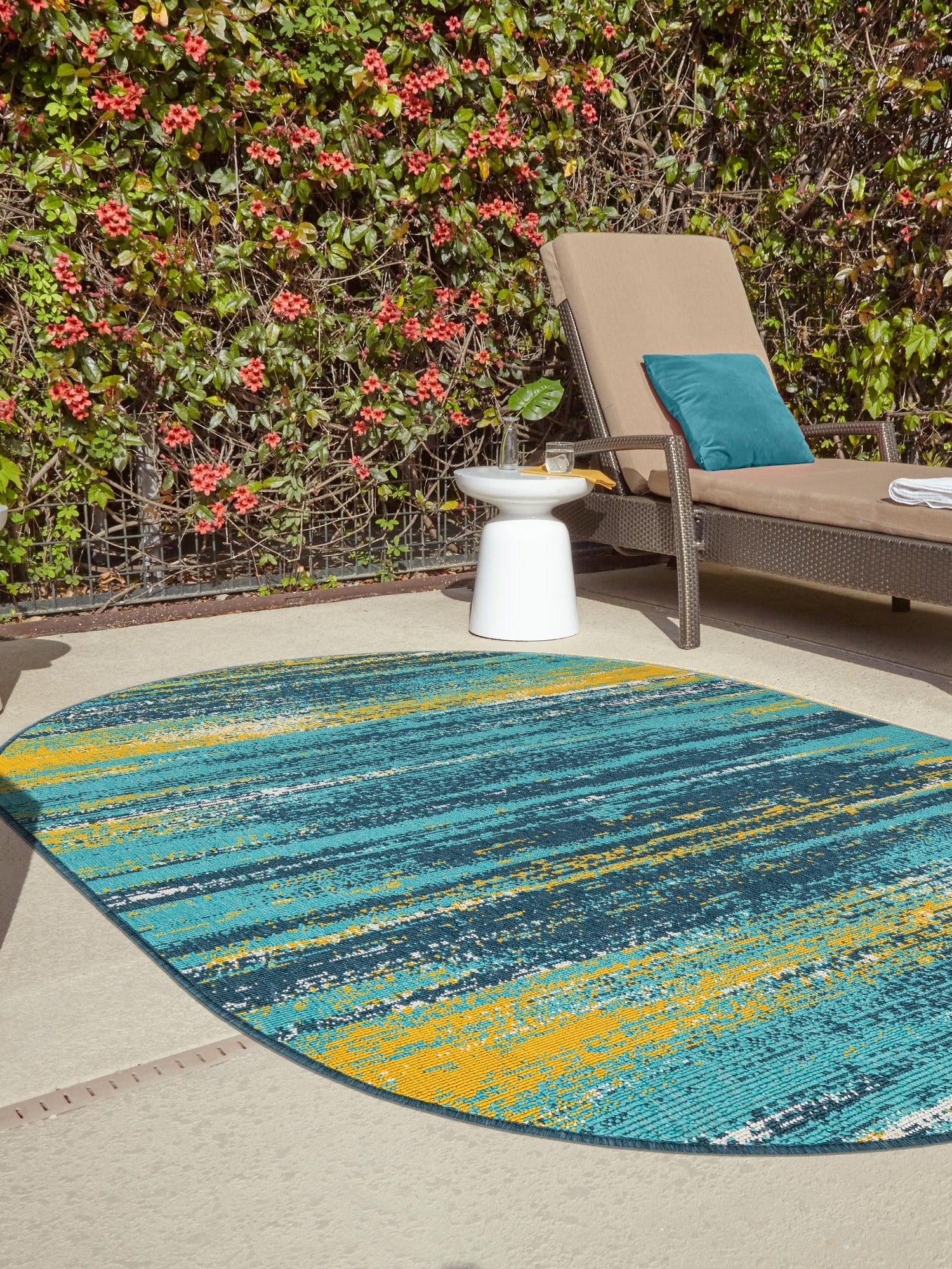 Multicolor.Blue 4' 1 x 6' 1 Outdoor Coastal Oval Area Rug Weather Resistant for Patio, Deck, Terrace, Balcony, Porch 100% Polypropylene Coastal Decor Carpet for Sale at Rug Engine