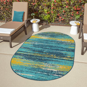 Multicolor.Blue 2' x 3' 1 Outdoor Coastal Oval Area Rug Weather Resistant for Patio, Deck, Terrace, Balcony, Porch 100% Polypropylene Coastal Decor Carpet for Sale at Rug Engine