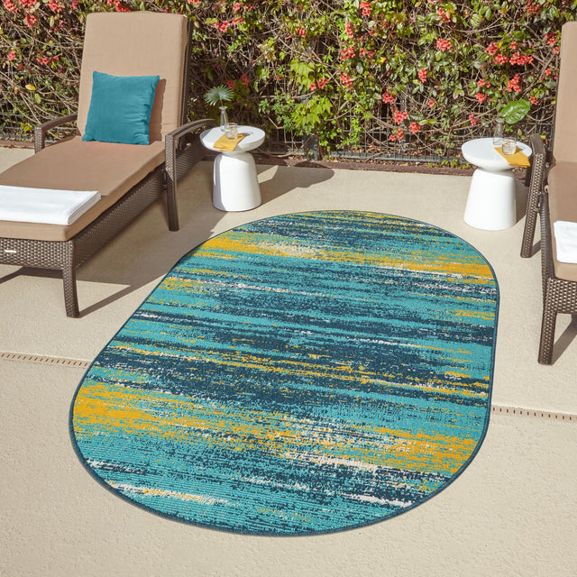 Multicolor.Blue 2' x 3' 1 Outdoor Coastal Oval Area Rug Weather Resistant for Patio, Deck, Terrace, Balcony, Porch 100% Polypropylene Coastal Decor Carpet for Sale at Rug Engine