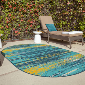Multicolor.Blue 2' x 3' 1 Outdoor Coastal Oval Area Rug Weather Resistant for Patio, Deck, Terrace, Balcony, Porch 100% Polypropylene Coastal Decor Carpet for Sale at Rug Engine