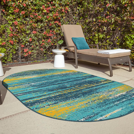 Multicolor.Blue 2' x 3' 1 Outdoor Coastal Oval Area Rug Weather Resistant for Patio, Deck, Terrace, Balcony, Porch 100% Polypropylene Coastal Decor Carpet for Sale at Rug Engine